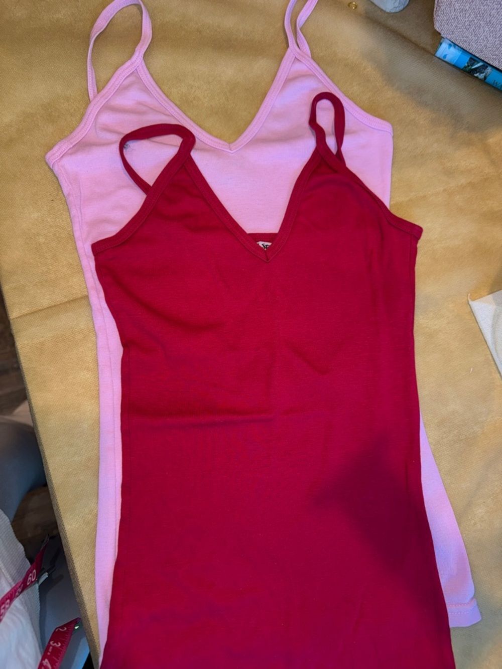 Michael Stars Pink & Red V-Neck Spaghetti Strap Camisoles